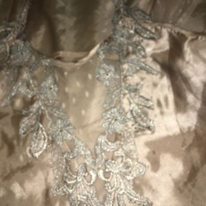 Flora Beige satin  gold lace nightgown sexy short